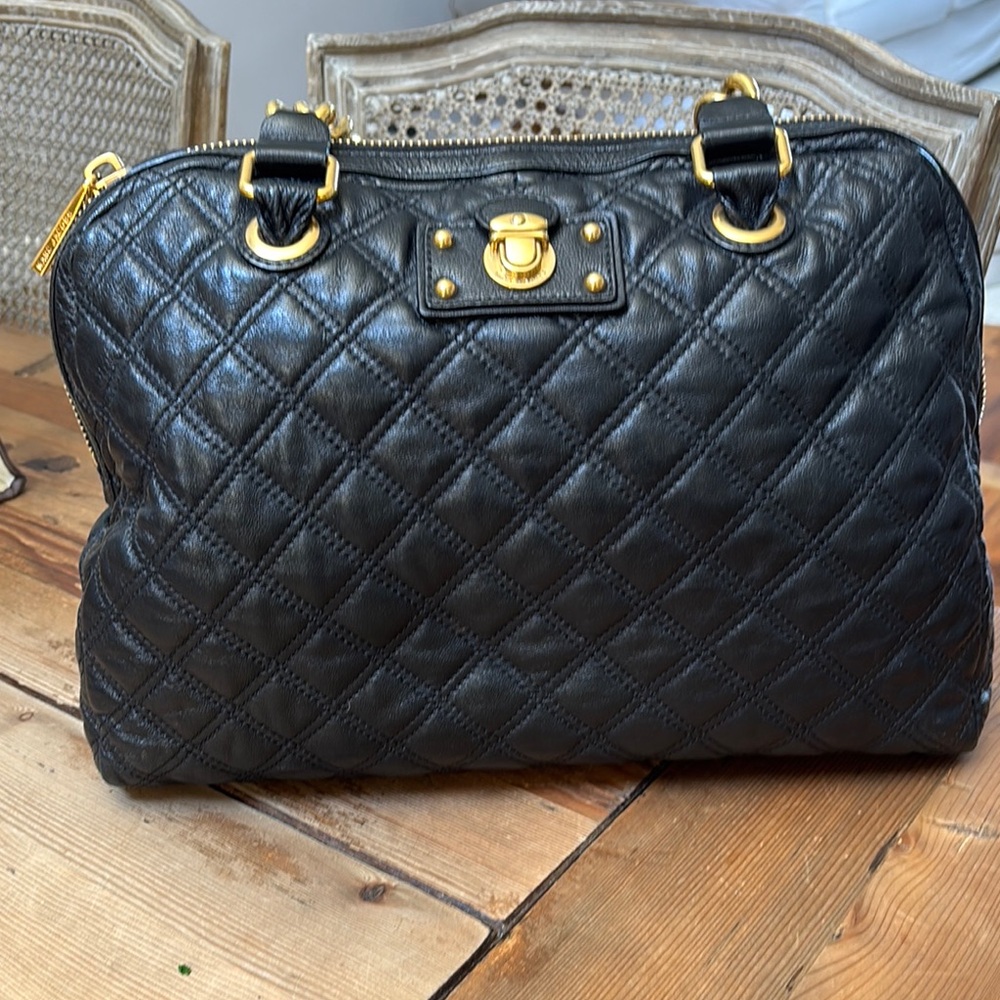 Marc Jacobs Quilted Black Shoulder Bag with Gold Accents